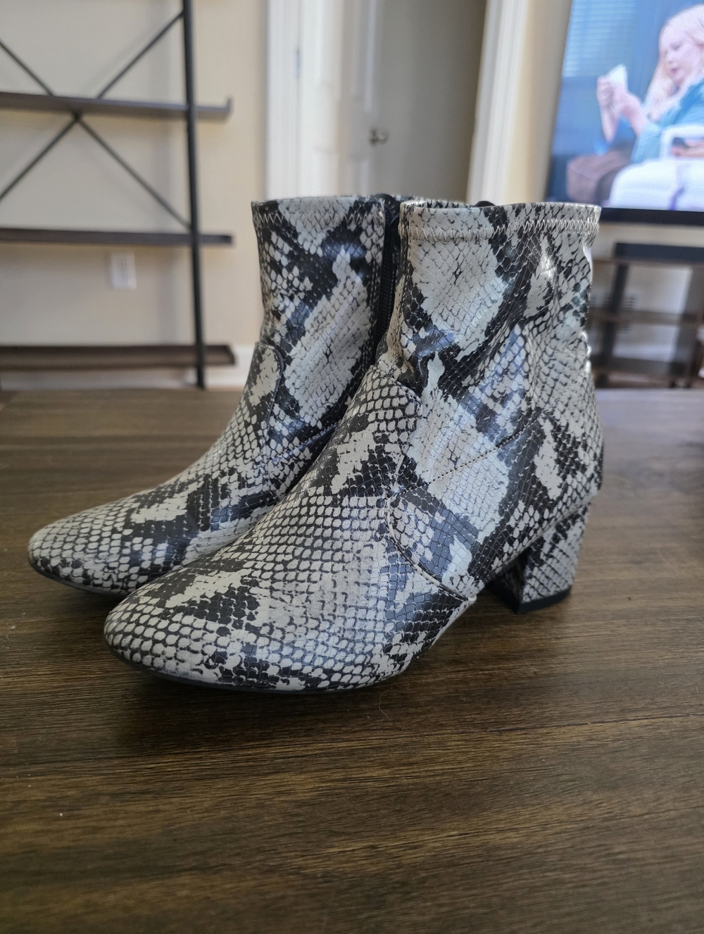 Snake-Print Vegan Leather Ankle Boots